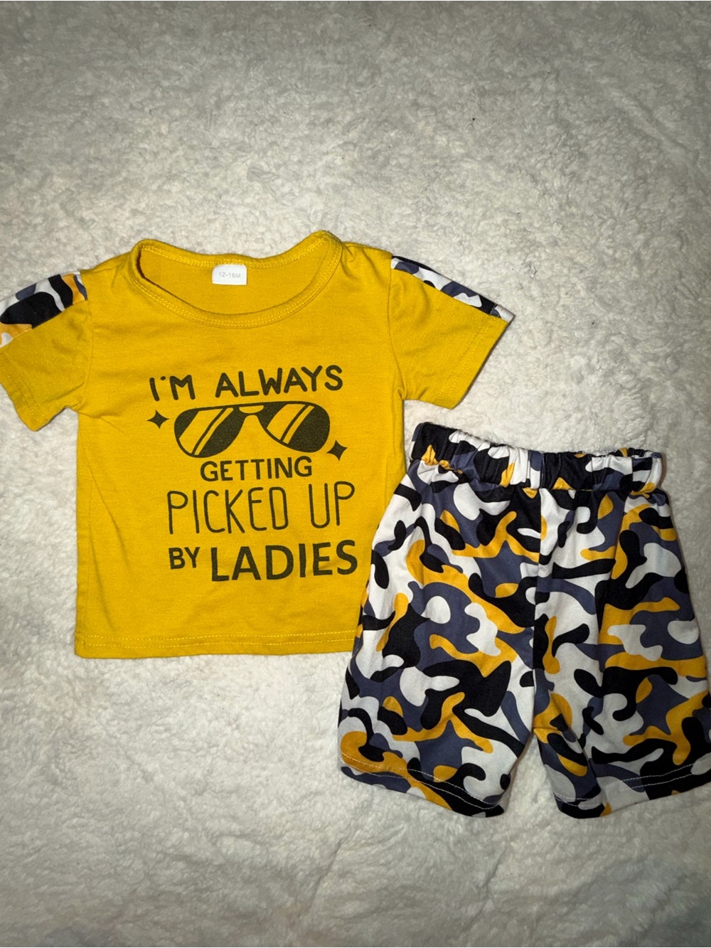 Yellow Boys' Set with Camo Shorts